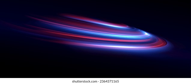 Red and blue speed lines. Speed ​​of acceleration and movement. Light trails, motion blur effect. Night lights in blue and red.