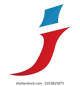 Red and Blue Spiky Italic Letter J Icon on a White Background