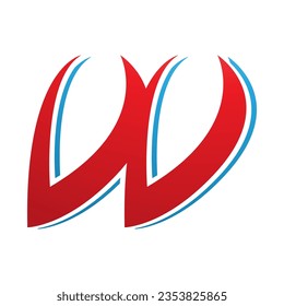 Red and Blue Spiky Italic Shaped Letter W Icon on a White Background