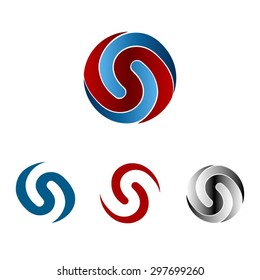 red and blue spiral logo element including the letter S