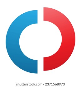 Red and Blue Split Shaped Letter O Icon on a White Background