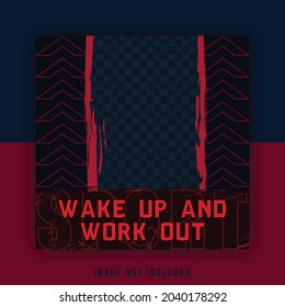 red blue sport work out sporty social media template post