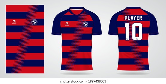 red blue sports jersey template for team uniforms and Soccer t shirt design