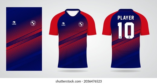 red blue sports jersey template for team uniforms and Soccer t shirt design