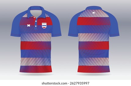 red blue sports jersey template for team uniforms and Soccer shirt design