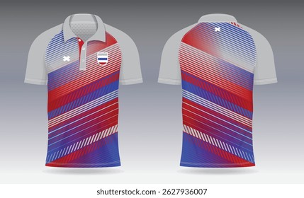 red blue sports jersey template for team uniforms and Soccer shirt design