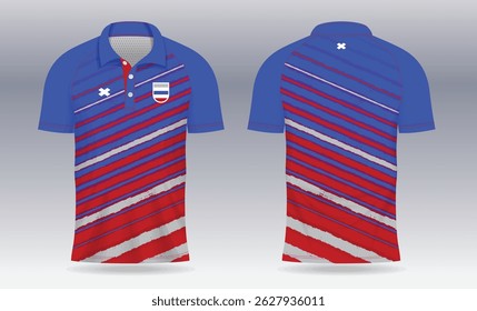 red blue sports jersey template for team uniforms and Soccer shirt design