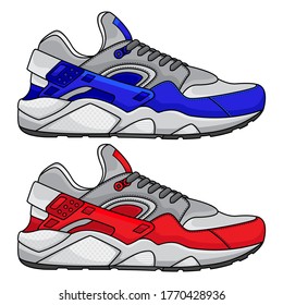 red and blue sports shoes, vector EPS 10