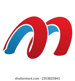 Letra roja y azul primavera con forma de icono M en un fondo blanco
