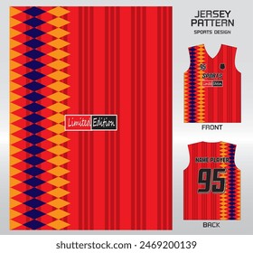 red blue square checkerboard pattern design, illustration, textile background for sports t-shirt, football jersey shirt mockup for football club. consistent front view