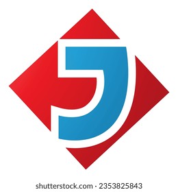 Red and Blue Square Diamond Shaped Letter J Icon on a White Background