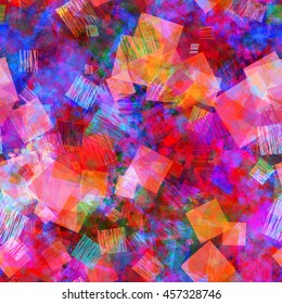 Red and blue squares and strokes. Abstract seamless vector background. For fabric and printing