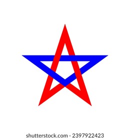 Red and blue star award line icon illustration. Pentagram logo isolated on white background vector.