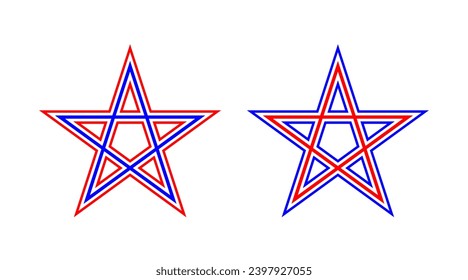 Red and blue star award line icon illustration. Pentagram logo isolated on white background vector.