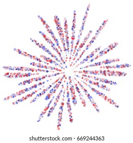 Red and blue star burst isolated on white, July 4 fireworks symbol. USA Independence Day background with salute image. Decorative holiday pattern, banner, card or poster fireworks.