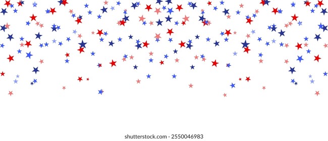 Red and Blue Star Confetti Background. 4th of July stardust scatter. American Independence Day stars background.