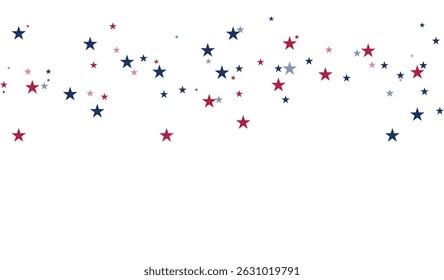 Red blue stars background 4th of July, July stardust scatter. Stars confetti in USA flag colors for Independence Day. Flying star sparkles American symbols, American Independence Day stars background