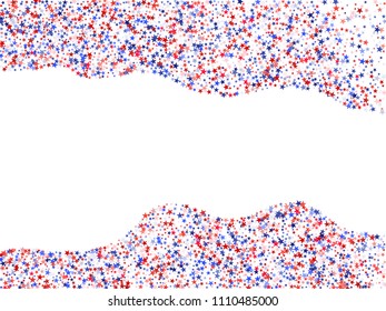 Red and blue stars border frame for American Independence on President Day flyer. Fouth of July background in United States flag colors. Flying star border in patriotic American red blue white colors