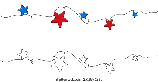 Red and blue stars connected by thin black lines, arranged across a white background. Ideal for patriotic or election-themed designs.
