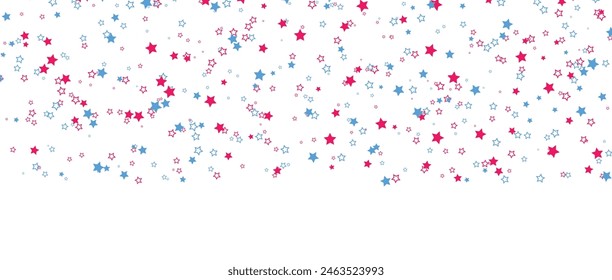 Red, blue stars flying on transparent background. American Independence Day or President Day backdrop.