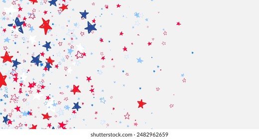 Red, blue stars flying on light. Concept in colors flag of USA, Chile, France, Netherland, Australia, United Kingdom. American Independence Day or President Day backdrop. Vector seamless illustration