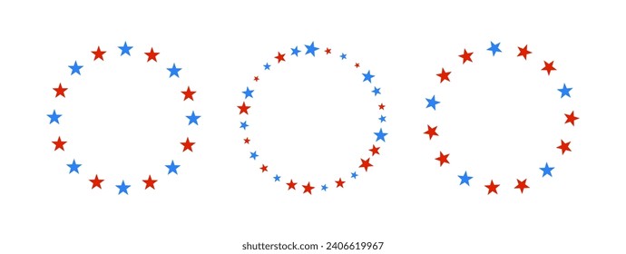 Estrellas rojas y azules rodean marcos vectoriales