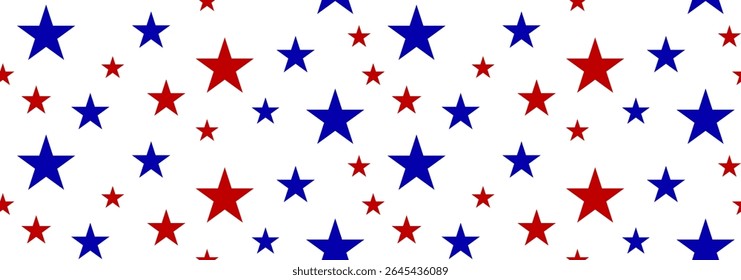 Red and blue stars scattered seamless pattern