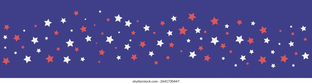 Red and blue Stars seamless border. Patriotic banner for USA Independence Patriot Labor Day holidays. Pattern in flat style