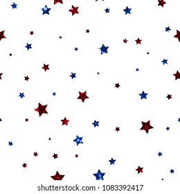 Red and Blue Stars Seamless Pattern - Scattered red and blue glitter stars on white background seamless pattern