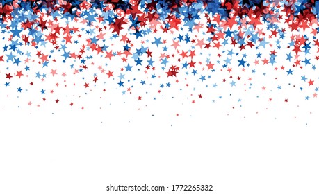 Red and blue stars with shadows frame on white background. Vector illustration.