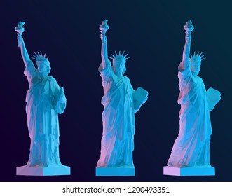 Red and Blue Statue of Liberty Set, New York landmark, American symbol Vector 3D Rendering