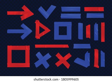 Red blue sticky adhesive tape realistic icon set they look like different shapes triangle arrow circle for example vector illustration 