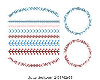 Red and blue stitch or stitching of the baseball Isolated on white background. Vector illustration