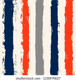 red and blue striped background. grunge brush lines seamless pattern. paint stripe vector graphic ink brush strokes. grunge stripes, patriotic usa color style paintbrush line. texture lines backdrop 