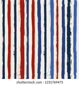 red and blue striped background. grunge brush lines seamless pattern. paint stripe vector graphic ink brush strokes. usa color style 
 grunge stripes, patriotic paintbrush line. texture lines backdrop