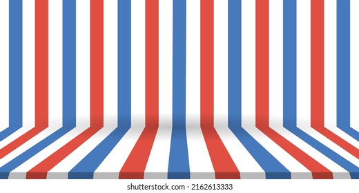 Red And Blue Striped Background. USA Background For Independence, Veterans, Labor, Memorial Day And Events. Empty Studio Backdrop.