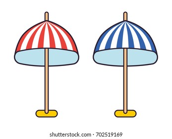 Red and blue striped beach sunshade umbrella isolated
