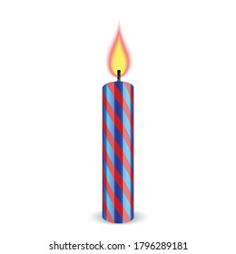 Red and blue striped birthday candle with flame vector illustration