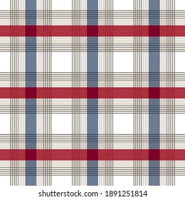 Red and blue striped rustic plaid. Tartan pattern for pillows, shirts, tablecloth, paper etc.