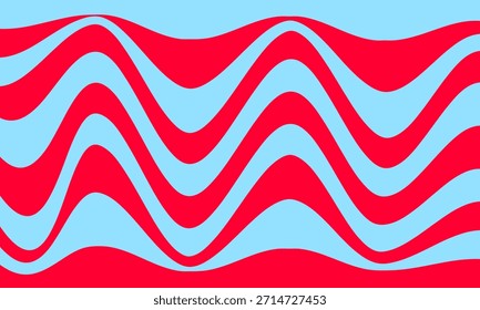 Líneas de rayas azules rojas Curvas de onda Fondo abstracto gráfico de cortina de bandera de estilo divertido