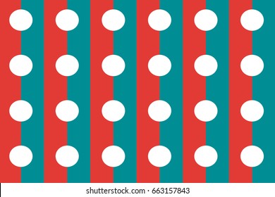 Red and blue stripes, polka dots vector modern editable pattern