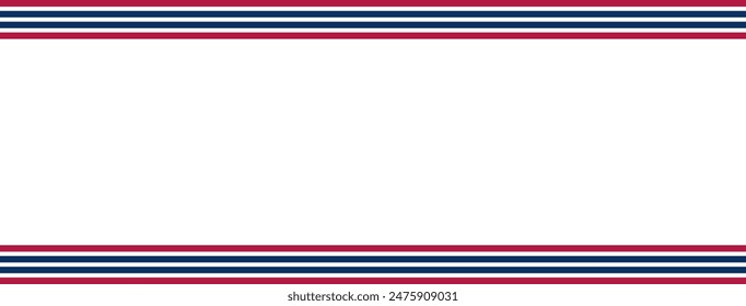 Red and blue stripped line border on white background template. America 4th of July Memorial or Independence day theme wallpaper. Generative AI technology.	

