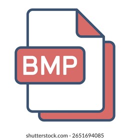 Red and blue stylized icon depicting a BMP file format with a folded page corner effect. Clean lines and flat color palette.