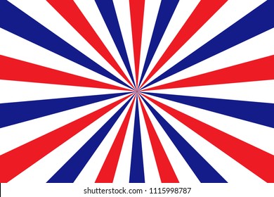 Red And Blue Sunburst Pattern Abstract Background. Ray. Radial. Celebration Event & Sport Backdrop. American, Russia, France, United kingdom, Czech, Chile flag color concept. Vector