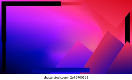 Fondo de marco negro de triángulos de puesta de sol rojo y azul