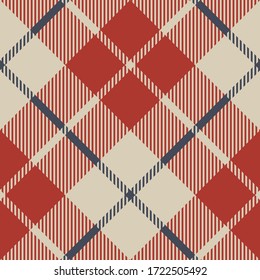 Red blue tartan fabric texture seamless pattern. Vector illustration.