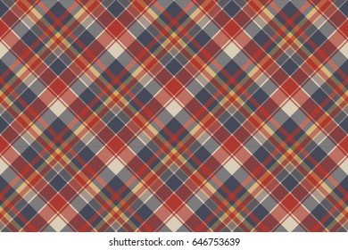Red blue tartan fabric texture seamless pattern. Vector illustration.