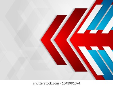 El fondo geométrico abstracto de las flechas tecnológicas rojo y azul. Diseño de vectores