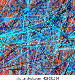 Red and blue. Thin straight line, streaks, scratches, stripes. Randomly mixed. Abstract vector pattern. As a network. Grunge template.
