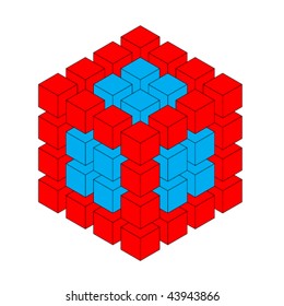 red and blue three dimensional cube